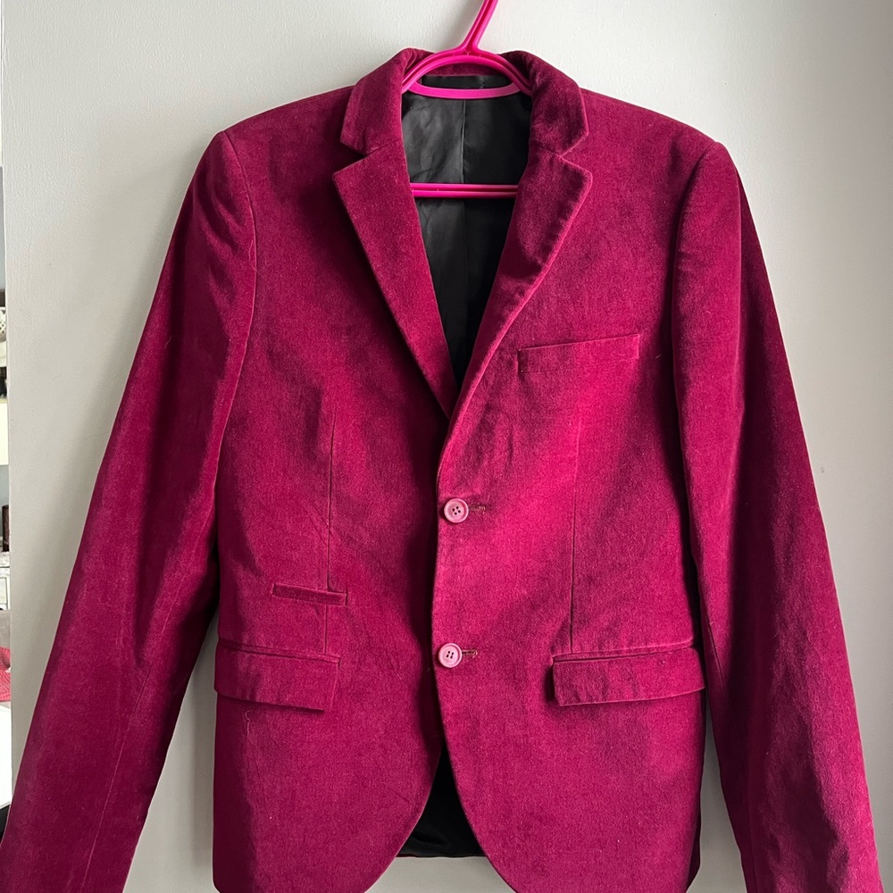 Topman Maroon velvet skinny blazer